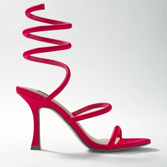 White House Black Market Women’s Red Satin Wrap High Heel Sandals Size 8.5 - Picture 4 of 8